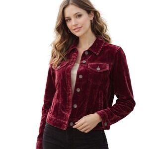 Sundance Wren II Velvet Trucker Jacket Womens XS Burgundy Pink Maroon Silk Blend